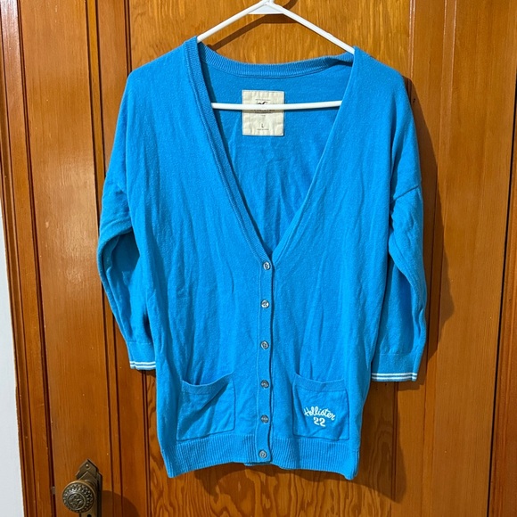 Hollister Bright Blue Cardigan Sweater Sz Large - Picture 1 of 4